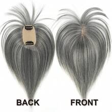 5x9cm Human Hair Topper Hair Piece Top Base Middle Part With Bangs 10 Colors Available For Women Hair Loss Or Bangs HairStyle - 灰色 - 查看 5