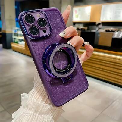 1 件透明金属框架镜头膜搭配 CD 图案闪光隐藏式支架手机壳，兼容三星 A16、荣耀 X7c、Redmi 13C 4G、Infinix Smart 7/Transsion Spark Go 2023/Pop 7 Pro，全身防震保护壳，简约设计，金属框架，完美保护您的手机并展示技术和美学防水防摔防刮