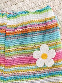 2 pièces/Set Top à bretelles en crochet à fleurs avec franges et pantalon évasé casual pour bébé fille, motif coloré. Tenue d'été