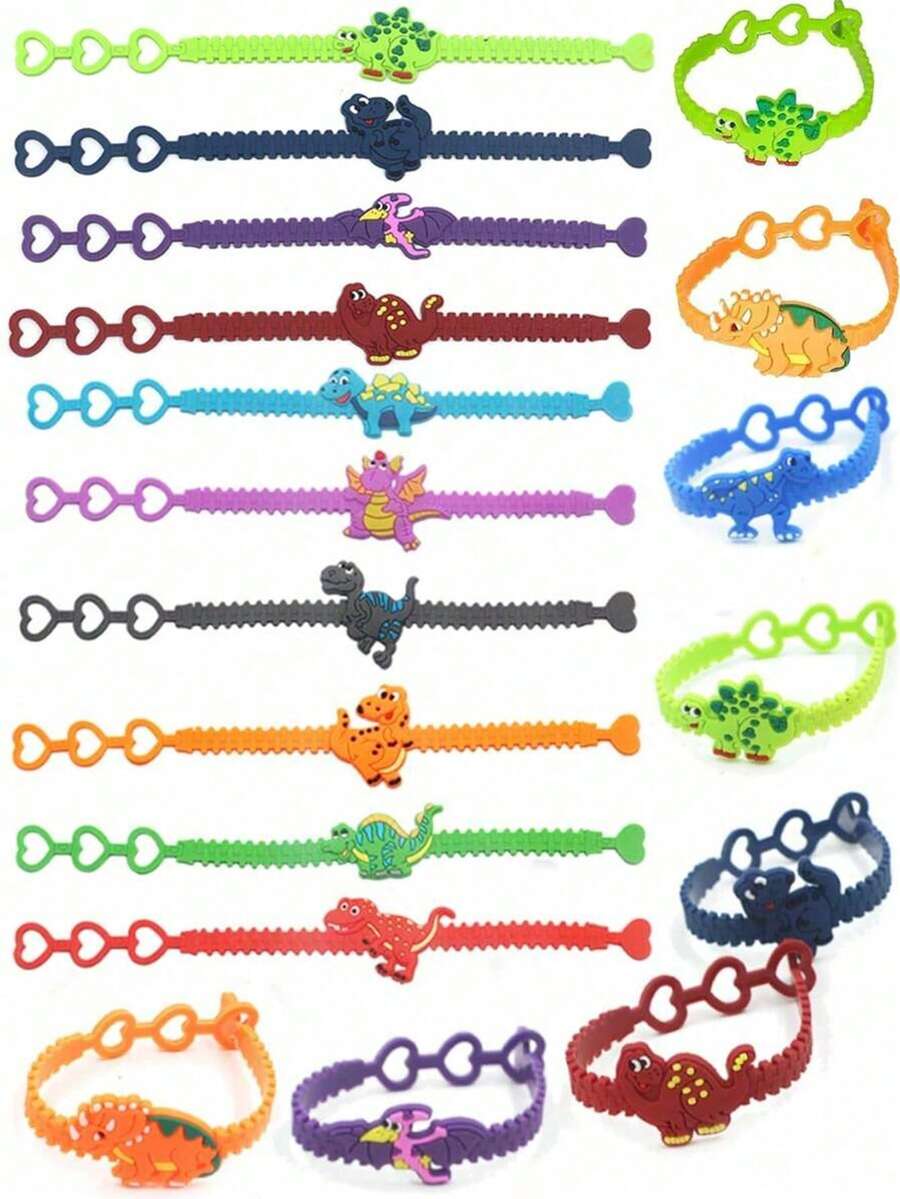 6 pulseiras de silicone de dinossauro, decorações para festas, lembrancinhas