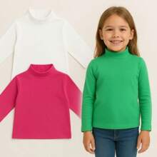 Kit 3 Blusas Infantil Menina Gola Alta Inverno – Manga Longa Cotton Macio -3 Peças