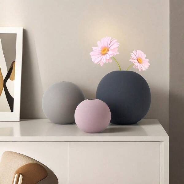 1PC Modern Decorative Vase, Macaroon Ceramic Spherical Vase For Home Decoration, Round Decorative Vase For Table Centerpiece, Suitable For Wedding, Dining, Office, Living Room Decoration, Christmas Decoration,Table Decor