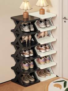 9-Layer Narrow Entrance Shoe Rack Plastic Vertical Shoe Storage Box, Space Saving, Independent Shoe Storage Rack, Easy To Install, Corridor Storage Rack  For Shoes, Clothes, Hats, Bags, Books, Home Accessories - 6 Tier - Solid White - 查看 5