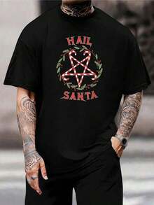 Camiseta divertida de Papá Noel satánico - Camiseta de bastón de caramelo pentagrama navideño para hombres y mujeres - Camiseta para fiestas navideñas Regalo festivo - Negro - Ver 1
