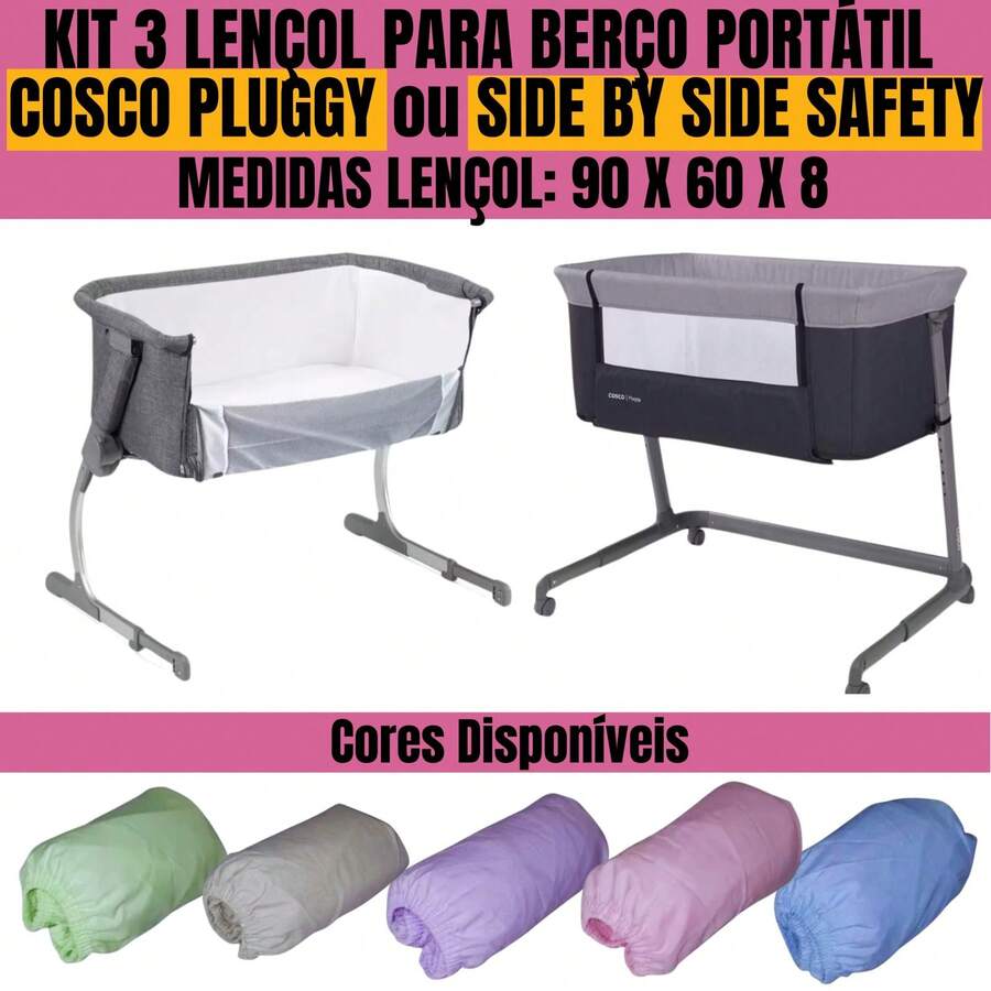 KIT 3 SHEETS FOR PORTABLE CRIB SIDE BY SIDE SAFETY OR COSCO PLUGGY 100% Cotton - Green - View 1