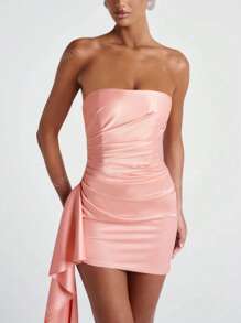 Vestido mini elegante y sexy de satén con pliegues, drapeado y volantes para fiestas, bodas y festivales