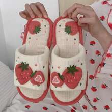 XIXITIAO 1 Pasang Sandal Dalam Ruangan Musim Semi/Panas, Motif Stroberi, Sandal Kasual Berbentuk Kartun Lucu dengan Ujung Terbuka dan Sol Lembut, Cocok untuk Sandal Rumah Dalam Ruangan dengan Sol Lembut - Red and White - View 11