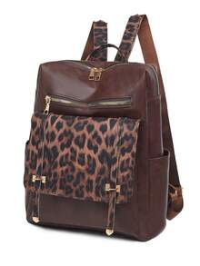 LECEY Brown Large Capacity PU Backpack For Women - Coffee Brown - View 2