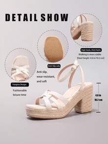 White Rope Wedge Platform Open Toe Sandals, Summer Vacation Casual High Heel Waterproof Slippers, Daily Fashion Lightweight Comfortable Women Shoes - White - View 4