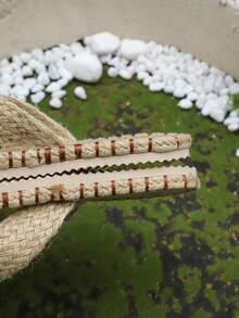 2025 Summer New Flower Decor Rope Handwoven Flat Sandals, Fashion Minimalist Flip Flops - Yellow and White - View 5