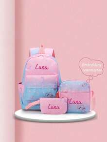 Personalized 3 Pieces Backpack Set, Embroidered Custom Name, Lightweight Waterproof Large Capacity Multipurpose Shoulder Bag For School And Travel - Multicolor - View 1