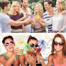 90 件棕榈树签，6 色烟火鸡尾酒棒锡箔鸡尾酒配件，适用于生日、婚礼、圣诞派对、纸杯蛋糕、水果饮料 - 彩色 - 查看 8