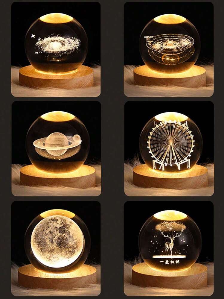 1 pezzo di sfera di cristallo illuminante, lampada da comodino notturna con luce calda a proiezione di luna e galassia, lampada per atmosfera creativa, regalo