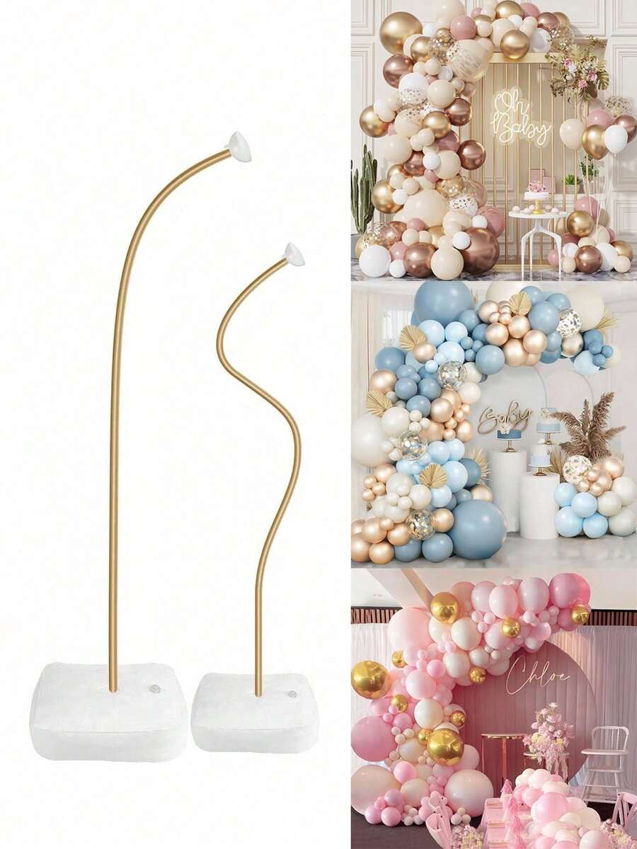 1set Gold 2.5M Flexible Balloon Column Stand, Asymmetrical Shape Free Bending Balloon Arch Kit, Half Arch Balloon Stand With Base, For Wedding Bridal Shower Birthday BabyShower Family Holiday Christmas New Year Party Decoration Balloon Accessories - Gold Single Side Bracket - View 1