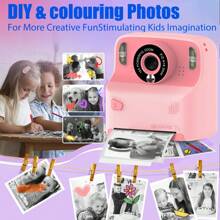 Cámara con impresión instantánea para niños, cámara digital para niños de 1080p con pantalla HD, regalo ideal de juguetes para niños y niñas de 6 a 14 años, incluye 2 rollos de papel de impresión y 6 bolígrafos de colores