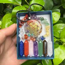 Cristal de cuarzo puntiagudo de 9 piezas, juego de piedras y cristales curativos de chakras, gemas de cuarzo rosa hexagonales para decoración de dormitorio de meditación EZIN - Estilo C - Ver 2