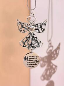 1pc Angel Car Rearview Mirror Hanging Decoration, Engraved "Where You Go, His Angel Protects You", Gift