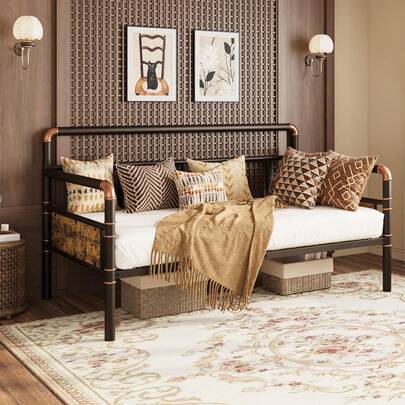 Ataucjin Metal Daybed Frame Twin Size,Heavy Duty Metal Twin Bed Frame,Sofa Bed Platform Mattress Foundation Twin Day Bed,Daybed For Living Room Bedroom Guest Room