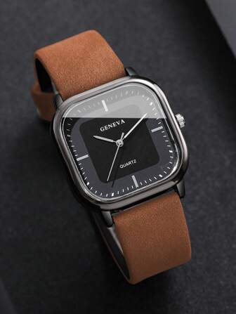 1pc Men's Fashion Casual Rectangular Simple Scale Dial Classic Quartz Wrist Watch, Without Watch Box