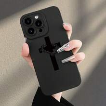 Thorns Cross Fashionable And Creative Pattern,  Matte Texture Mobile Phone Case For Men And Women, Comfortable Grip, TPU Material Anti-Fall All-Inclusive Protective Case Suitable For IPhone17/IPhone17 Air/IPhone17 Pro/IPhone17 Pro Max/16 Pro Max/15 Pro Max/14 Pro Max/13 Pro Max/12 Pro Max - 黑色 - 查看 3