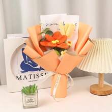 1pc Rose Flower Bouquet Knitted Craft, Romantic Gift For Girlfriend/Best Friend, Practical Yarn Rose Bouquet Birthday Gift