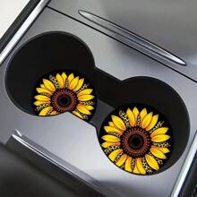 2 Peças Descanso de Copo de Carro com Girassol, Protetores de Copo Decorativos Redondos de 2,8 polegadas, Descansos de Bebida para Casa e Automóvel, Acessórios de Interior de Carro Unissex, Descansos Decorativos, Adequados como Presente para Parentes e Amigos