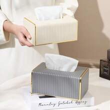 Striped Tissue Box, High-Quality Elegant Facial Paper Box For Dining Table, Home, Commercial Use, Living Room - Multicolor - View 5