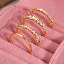 4 piezas de Anillos elegantes chapados en oro con grandes zirconias cúbicas brillantes, joyería graciosa para compromiso, boda, fiesta, regalo del Día de San Valentín