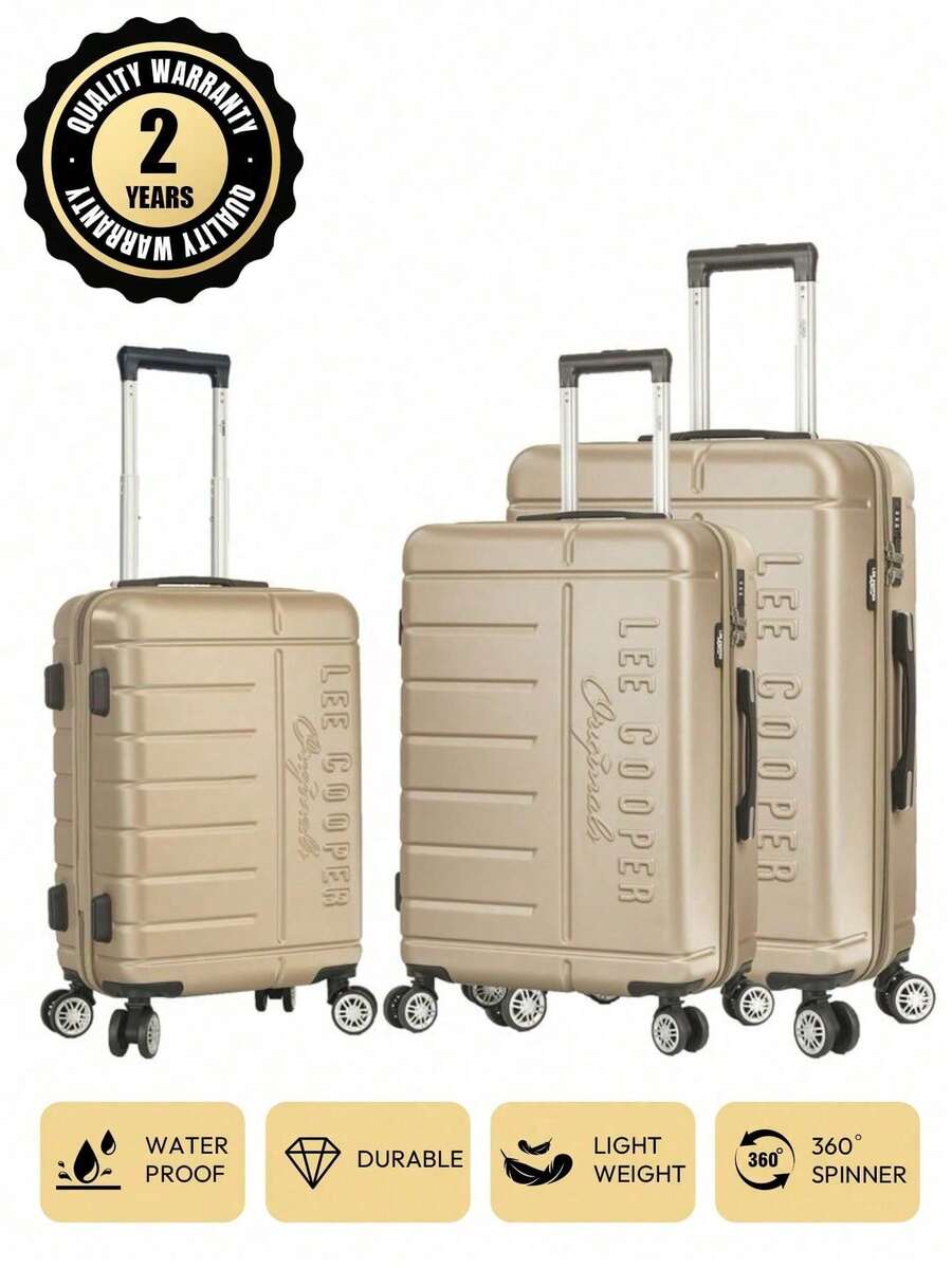 LeeCooper European Brand French Design 3pcs Luggage Set (20"+24"+28"), ABS Material, Expandable, Quiet Wheels, Locks, Water-Resistant, Durable, Multi-Colors, 2-Year Warranty, Essential Travel Gear, Holiday Necessity, Elegant Style, Basic Model, Lightweight & Comfortable, Family Travel, Special Gift, Top-Tier Product, Bright Color, Unisex, Suitable For Budget Airline Carry-On - Champagne - View 1