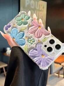 1pc Transparent Tpu Case With Painted Oil Flower Embossed Pattern, Compatible With IPhone 11 12 13 14 15 16 Promax Pro Plus And MoreGifts For Family, Friends, Kids, Birthday,Spring, Holiday, , Easter - 無色 - 查看 3