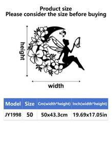 1pc Fairy And Moon Metal Wall Art, Iron Moon And Fairy Silhouette Design, Bohemian Decor Style, Indoor/Outdoor Wall Decor, Suitable For Home Decor, Bedroom Decor, Room Decor, Garden Decor, Living Room, Balcony, Birthday, Graduation, Housewarming, Halloween, Thanksgiving, Christmas, Ideal Gift For Family And Friends