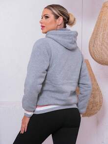 Women's Sweatshirt Simple Casual Party Pocket Zipper Drawstring - 灰色 - 查看 4