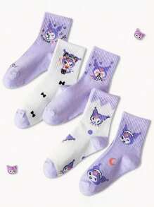 Sanrio 5 paires de chaussettes style 4 saisons Carto Anime, chaussettes mi-mollet bleues style Collège JK mignons avec motifs hello kitty, Kuromis, Cinnamorolls, My Melody, Pochaccos, Pom Pom Purins (Certaines parties peuvent être aléatoires)