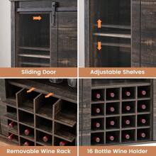 LIZHOUMIL Farmhouse Home Bar Cabinet With Storage, 47.2 Inch Large Home Bar Unit With 8 Wine Racks, Indoor Wine Bar And Liquor Bar Cabinet With Barn Door And Footrest For Dining Room