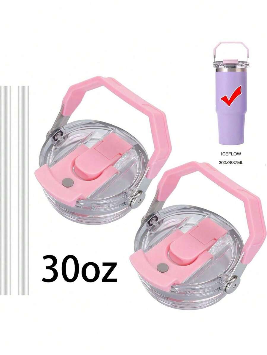 “适用于 30 盎司/40 盎司玻璃杯的杯子替换盖套装 - 不锈钢隔热盖 + 透明塑料盖组合,含 2 根吸管(6 种颜色)| 防漏且可用洗碗机清洗 | 旅行杯配件” - 彩色 - 查看 1