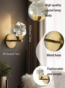 1PC Golden Crystal Wall Sconce, LED Crystal Wall Sconce For Bedroom/Living Room/Office/Coffee Shop Home Decorative Wall Sconces, Room Decorative Lighting