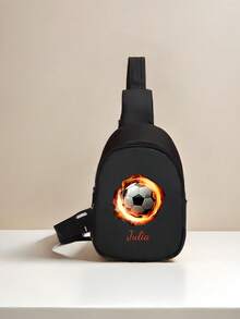 带有个性化名称或节日信息的定制胸包。迷你包，新款可爱卡通足球图案，适合男孩和女孩，多功能单肩通勤。适合学校、购物、户外运动、工作、旅行、商务、购物等日常使用。小学生中学生。您可以自定义自己的姓名、字母、幸运数字等。 - 文字1 - 查看 20
