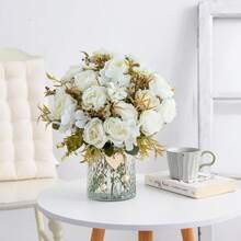 1 pieza/3 piezas Ramo artificial de rosas y peonías románticas para decoración de boda/hogar/dormitorio/sala de estar/mesa/ramo de novia