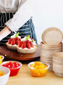 50pcs Paper Baking Cake Baking Pan, Round Disposable Egg Tart Pan, Suitable For Cakes, Egg Tarts, Bread, Muffins, Snacks, Fruits For Family Restaurant DIY, Party, Graduation Season, Birthday, Wedding