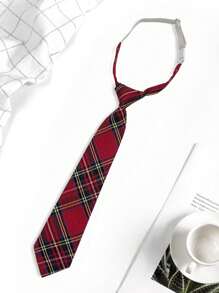 1pc Tie And Bowtie Set, Korean Japanese Style Uniform Accessories, Checkered Bowknot, Suitable For School, Party, Daily Use, Back To School