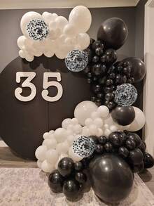 136 pièces de ballons noirs et blancs avec confettis multicolores - parfait pour un anniversaire, une fête vintage, un mariage, des fiançailles, une remise de diplôme, une retraite, le Nouvel An et la décoration de bal - Noir et Blanc - Voir 6