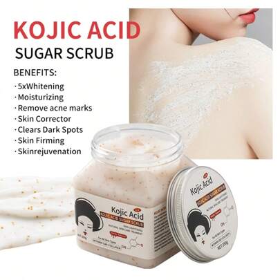 WWP Kojic Acid Face & Body Scrub - 350g, Gentle Exfoliation For Soft, Hydrated, Even-Toned Skin, Contains Light Herbal Scent