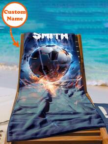 1PC Personalized Custom Beach Towel With A Cool Hand-Drawn Football-Themed Background Design. You Can Customize It With Your Name. Ideal For Use On The Beach, Beside The Pool, And During Beach Holidays. This Versatile Beach Towel Is Great For Outdoor Beach Activities And Travels, And Provides Comfort When You're Lounging, Sunbathing, Or Just Taking It Easy. It's A Unique Present For Her, Him, Mom, Dad, Girlfriend, Boyfriend., Sand Free - Multicolor - View 4