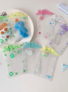 Portador de tarjeta de estudiante transparente con lazo y lindo lindo, estuche protector de tarjetas pequeño con abanico Celebrrity, regalos de vuelta a la escuela