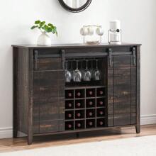LIZHOUMIL Farmhouse Home Bar Cabinet With Storage, 47.2 Inch Large Home Bar Unit With 8 Wine Racks, Indoor Wine Bar And Liquor Bar Cabinet With Barn Door And Footrest For Dining Room