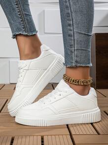 1 par de zapatillas casuales de suela de EVA con patrón de rombos y unicolor, con cordones, zapatos deportivos cómodos de contraste de color, de baja altura, para boda, escuela, vacaciones, fiesta, oficina, interior/exterior, todo el año
