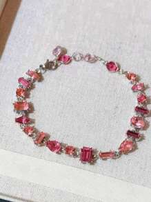 PARERTQH 1 Peça Pulseira Rosa Doce para Mulheres, Presente de Amizade Versátil Pavimentado com Zircônia