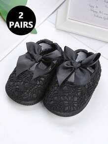 1 paire de chaussures bébé design nœud papillon mignon, chaussons plats souples antidérapants pour intérieur et extérieur pour bébé