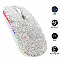 1个闪亮多彩可充电无线鼠标，2.4GHz+5.2GHz双模无线鼠标，水晶钻石镶嵌表面，符合人体工学设计，静音点击，兼容Windows/MacOS/iOS/Android/Linux系统。精致闪亮的无线鼠标，是送给她的完美礼物，生日、节日皆宜。 - 彩色 - 查看 15