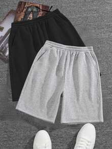 2pcs Boys & Teens Outdoor Sports Loose Pockets Casual Bermuda Shorts, Indoor Relaxing Milk Silk, Suitable For Spring Summer Autumn - 黑色 - 查看 6